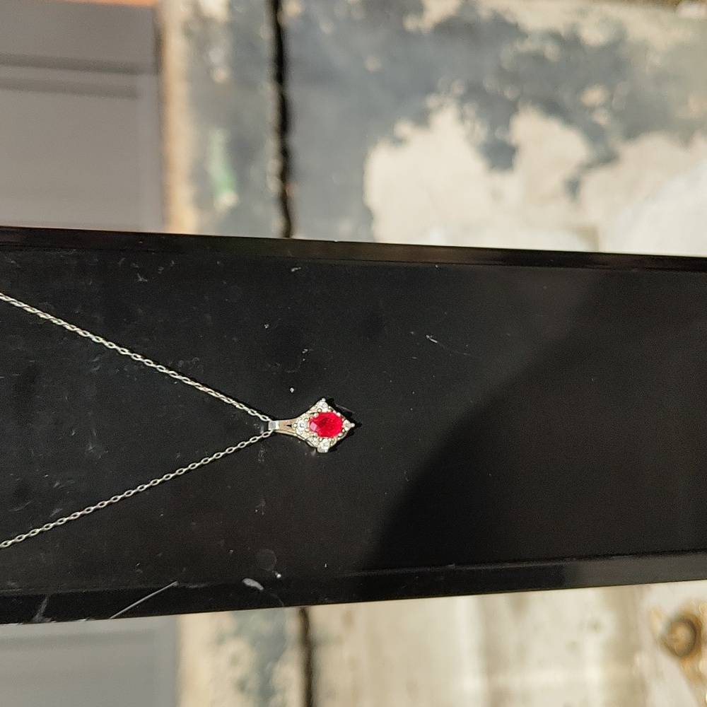 925 stamped synthetic Ruby and cubic zirconia necklace